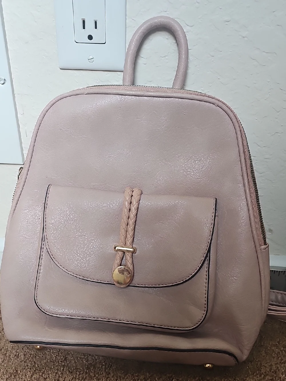 Women's Blush Pink Faux Leather Mini Backpack,used In Fair Condition.